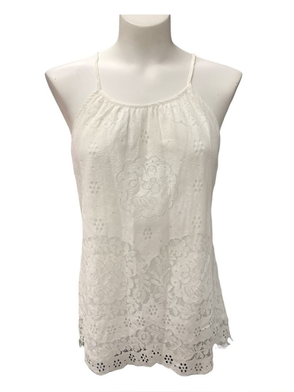 L affaire White Lace-Embroidered Halter Tank Top Size M